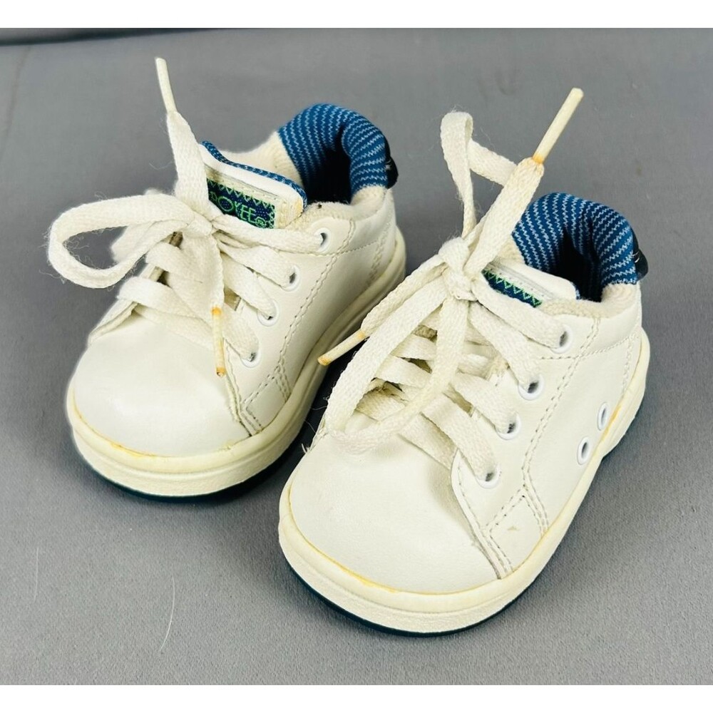 Vintage Cherokee Infant Shoes Retro Size 2 Leather Upper White Blue Trim